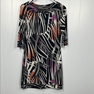 Ali Ro Womens Sheath Dress 4 Black Pink Tan Jersey Stretch Dolman Sleeves Classy